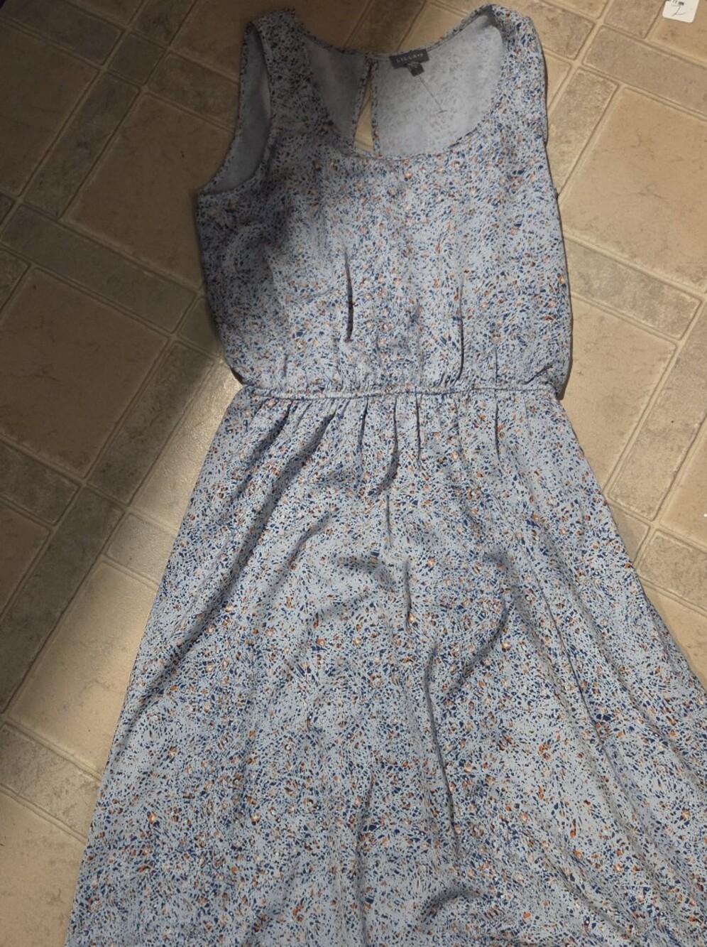 Lily Light Blue Sleeveless Floral Womans Dress with Orange Accents